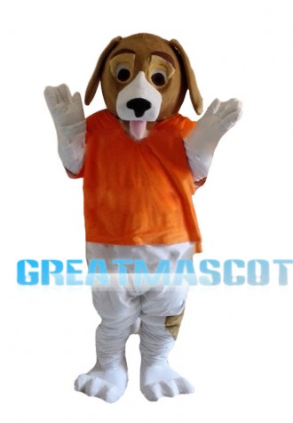 Dog Wearing Orange Vest Mascot Costume
