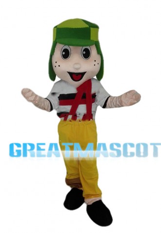 Freckled Little Boy In Yellow Pants Mascot Costume