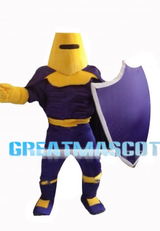 Sturdy Protective Soldier Holding Shield Mascot Costume