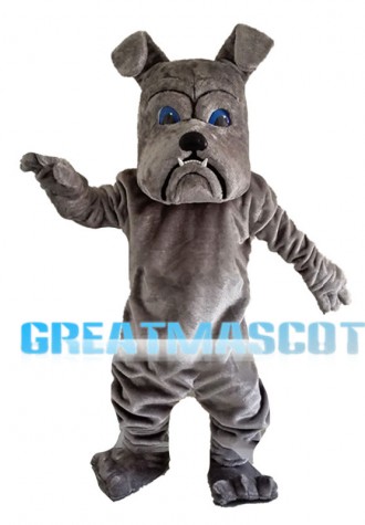 Gray Bulldog With Blue Eyes Mascot Costume