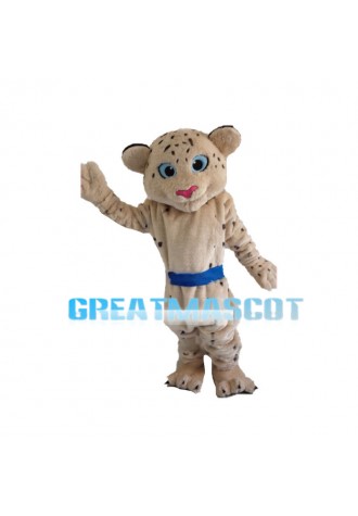 Khaki Leopard With Blue Belt Mascot Costume