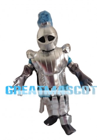 Soldier Wearing Silver Armor Mascot Costume