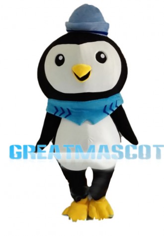 Slim Little Penguin With Blue Hat Mascot Costume
