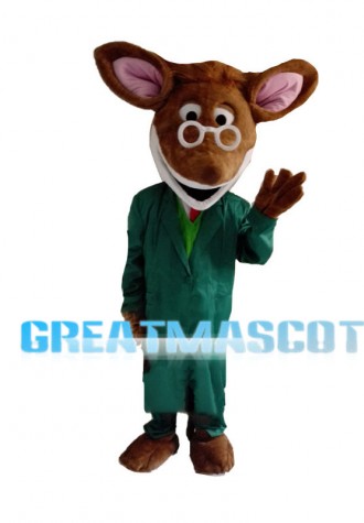 Professor Deer In Green Coat Mascot Costume