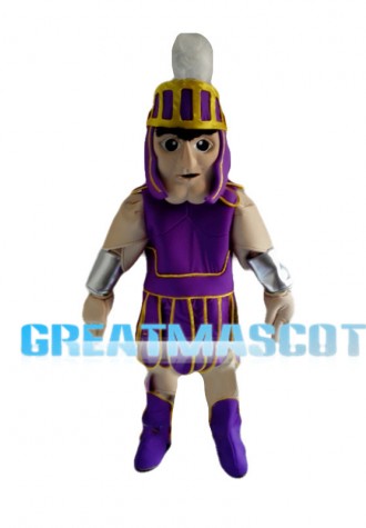 Brave Warrior With Purple Armor Mascot Costume