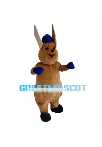 Big Ears Kangaroo With Blue Clothes Mascot Costume