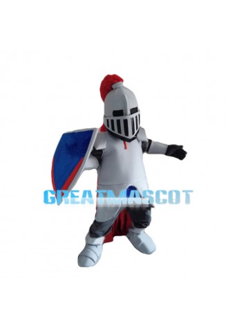 White Samurai Holding Shield Mascot Costume