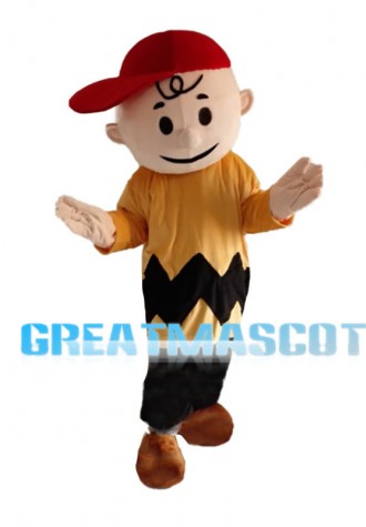 Optimistic Boy Wearing Red Cap Mascot Costume
