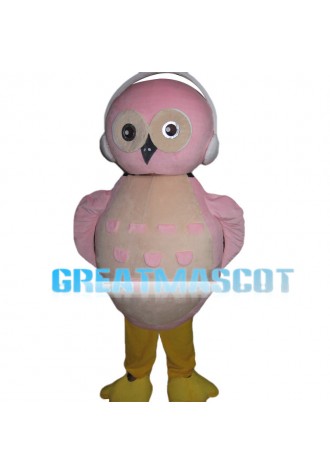 Pink Owl With Headphones Mascot Costume