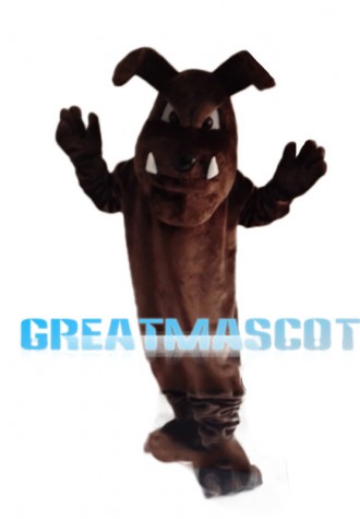 Brown Bulldog With Sharp Teeth Mascot Costume