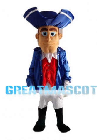 Kind Gentleman In Blue Coat Mascot Costume