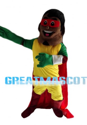 Blindfolded Man With Red Cloak Mascot Costume