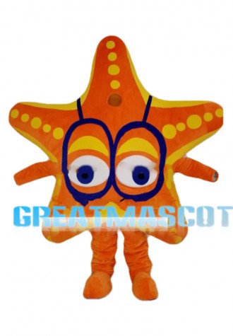 Orange Starfish Wearing Glasses Mascot Costume
