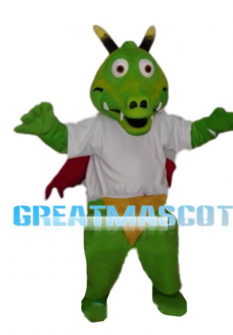 Green Dragon With Red Wings Mascot Costume