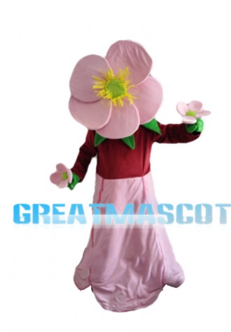 Pink Flower With Green Leaves Mascot Costume
