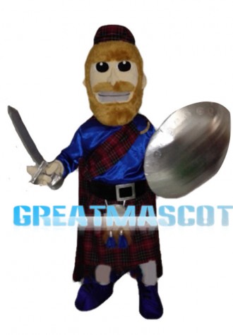 Warrior Holding Silver Weapon And Shield Mascot Costume