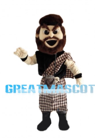 Rude Man With Plaid Shawl Mascot Costume