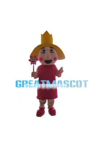 Yellow Hair Girl With Crown Mascot Costume