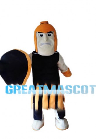 Orange Warrior With Shield Mascot Costume