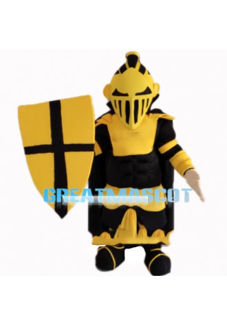 Yellow Warrior Carrying Cross Shield Mascot Costume