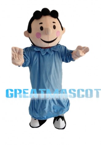 Curly Little Boy With Blue Set Mascot Costume