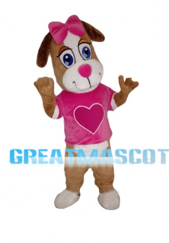 Delighted Dog With Pink Heart Mascot Costume