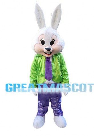 Easter Bunny In Green Coat Mascot Costume