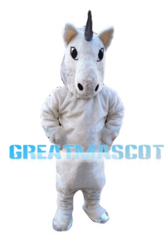 All White Horse With Grey Horn Mascot Costume