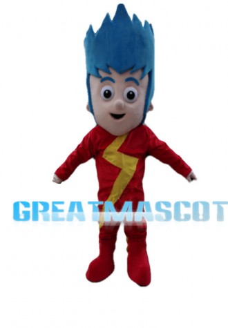 Blue Hair Boy With Lightning Shirt Mascot Costume