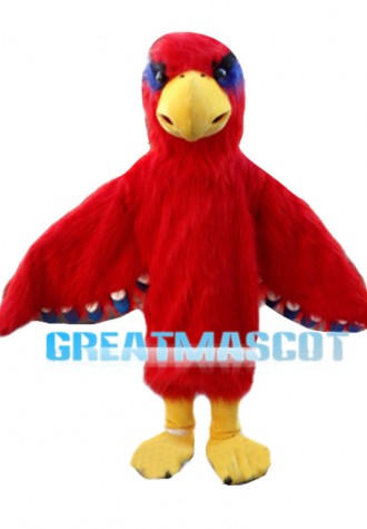 Red Furry Eagle With Purple Eyelash Mascot Costume