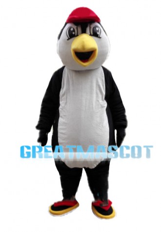 Penguin Wearing Red Cap Mascot Costume