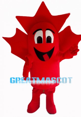 Pleased Cartoon Red Maple Leaf Mascot Costume