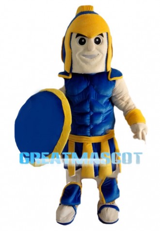 Muscly Blue Spartan Soldier Warrior Mascot Costume 