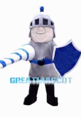 Happy Silver Knight Mascot Costume 
