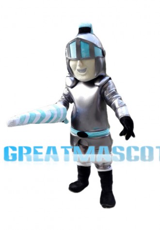 Silver & Blue Armor Knight Mascot Costume 