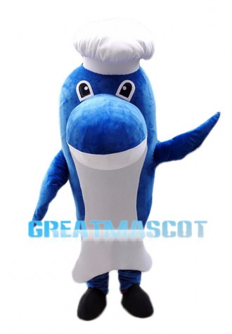 Cartoon Blue Whale Chef Mascot Costume 