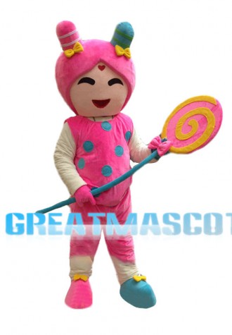 Cute Pink Candy Girl Mascot Costume 
