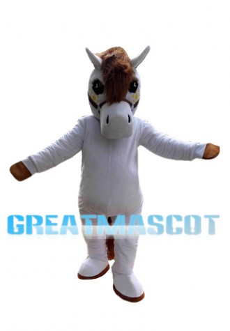 Good Looking White Horse Long Hair Mascot Costume 