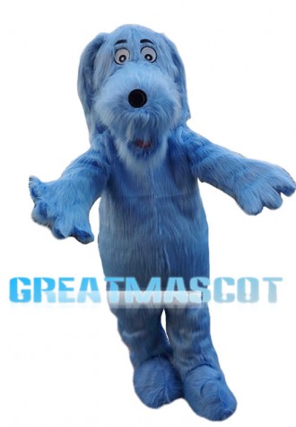 Long Fur Blue Dog Mascot Costume 