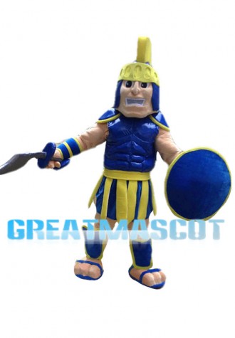 Shouting Blue & Yellow Spartan Warrior Mascot Costume 