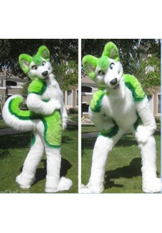 Green Husky Dog Mascot Costume