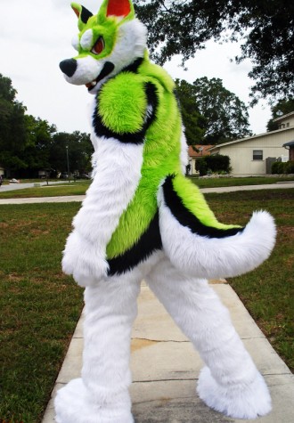 Fierce Green & White Husky Dog Mascot Costume