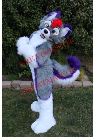 Purple & Grey Husky Dog Mascot Costume