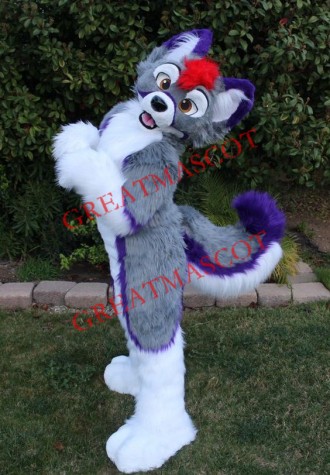 Purple & Grey Husky Dog Mascot Costume