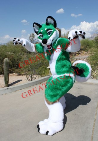 Green & White Husky Dog Mascot Costume