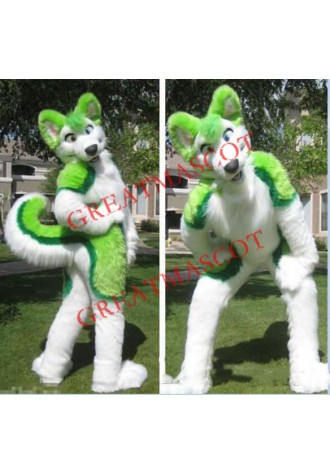 Lovely Green & White Husky Dog Mascot Costume