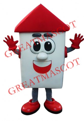 White & Red House Mascot Costume