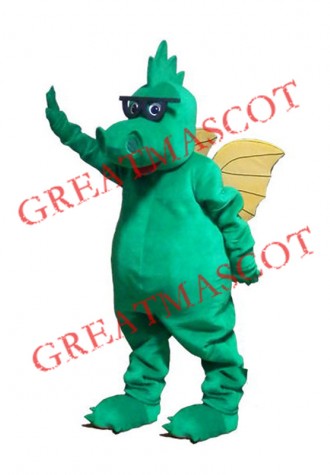 Glasses Green Dragon Mascot Costume
