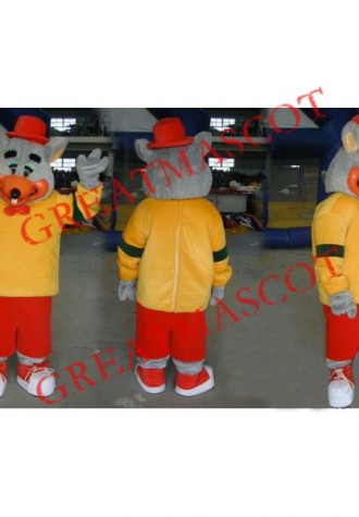 Gray Mouse In Yellow And Red Outfit Mascot Costume