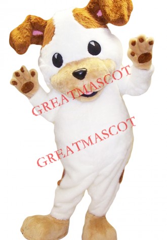 Friendly White & Brown Dog Mascot Costume